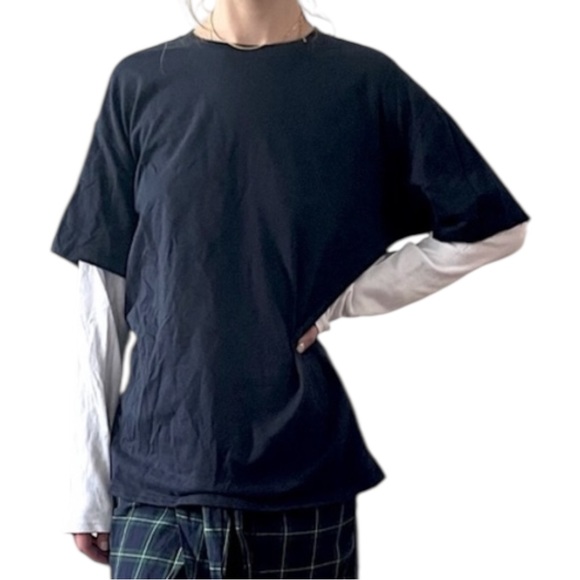 NWOT ORIGINAL USE Black White Layered Short + Long Sleeve Thermal Tee Shirt - M - Picture 4 of 16